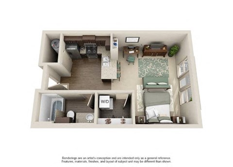 Floor plan for studio, 1 bath, 503 sqft